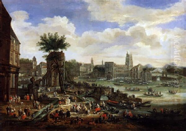 Buntes Markttreiben Vor Einer Stadt Oil Painting by Pieter Casteels the Younger