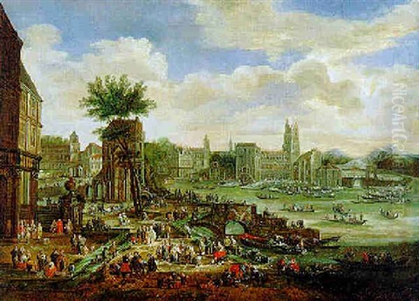 Buntes Markttreiben Vor Einer Stadt Oil Painting by Pieter Casteels the Younger