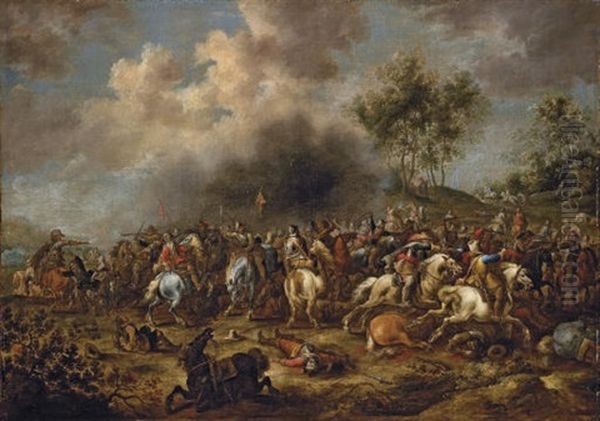 A Cavalry Battle Oil Painting by Alexandre Casteels