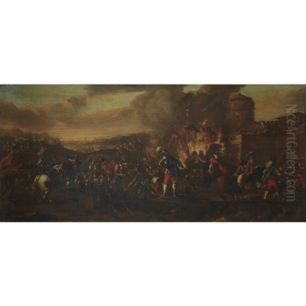 Military Skirmish Oil Painting by Pauwels Casteels