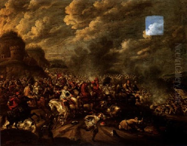 The Battle Between King John Sobieski Iii And The Turks Oil Painting by Pauwels Casteels