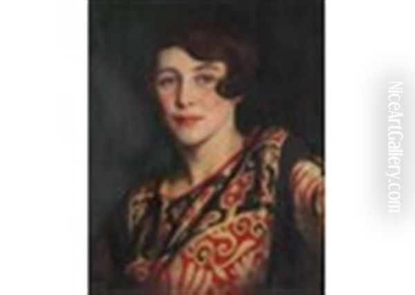 Portrait Of Daphne In Art Deco Dress Oil Painting by Ernest Castelein