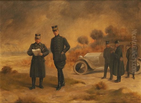 Albert 1er Et Le General Guillaume Baix Sur Le Terrain Oil Painting by Ernest Castelein