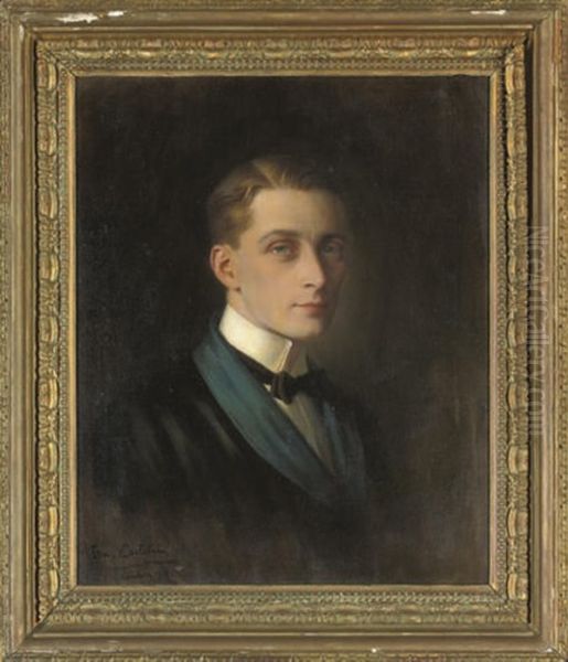 Portrait Of A Gentleman, In Evening Dress With A Smoking Jacket Oil Painting by Ernest Castelein