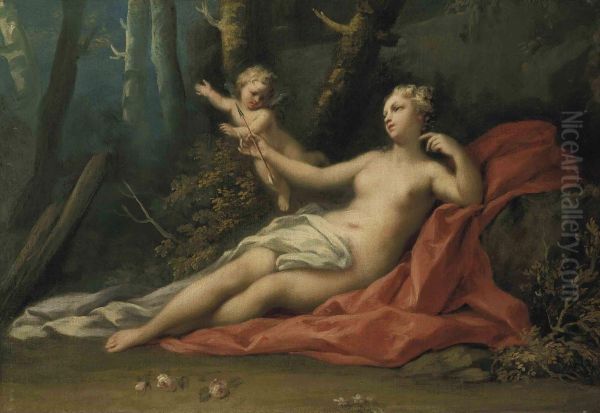 Venus And Cupid In A Wooded Landscape Oil Painting by Jacopo (Giacomo) Amigoni