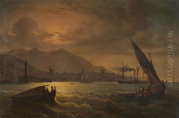 Harbour Scene At Dusk Oil Painting by Anton Castell