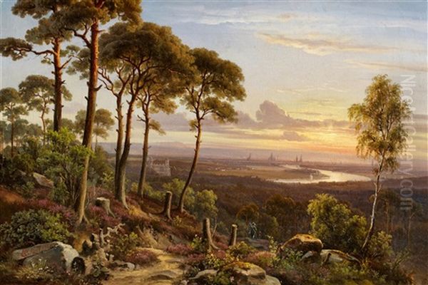 Waldlandschaft Mit Blick Auf Dresden Und Die Elbe Oil Painting by Anton Castell