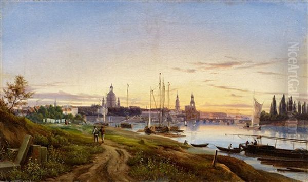 A View Of Dresden Oil Painting by Anton Castell