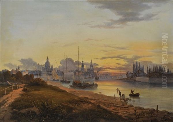 View On Dresden At Sunset Oil Painting by Anton Castell