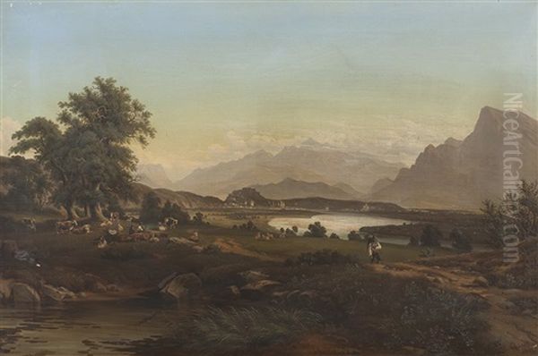 Romantische Landschaft Vor Gebirge Oil Painting by Anton Castell