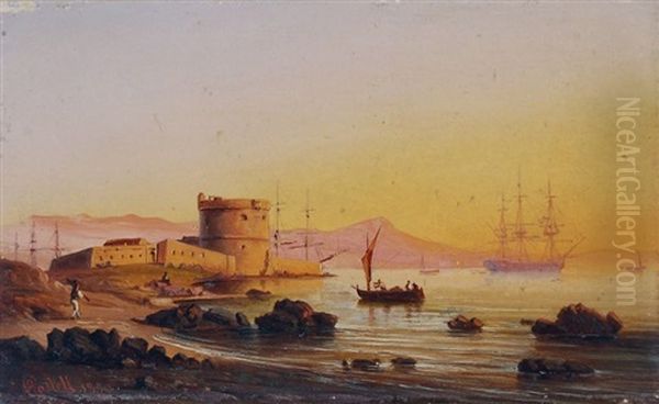 Hafen Von Toulon By Sonnenuntergang (blick Auf Den Tour Royale) Oil Painting by Anton Castell