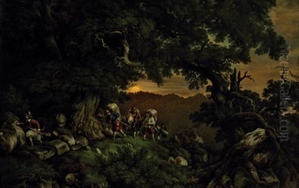 Wald Bei Sonnenuntergang Mit Briganten Oil Painting by Anton Castell