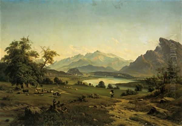 Ein Blick Auf Salzburg Mit Dem Untersberg Oil Painting by Anton Castell