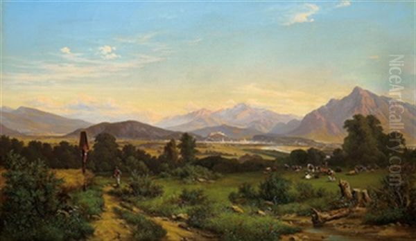 Blick Auf Salzburg Und Den Untersberg Oil Painting by Anton Castell