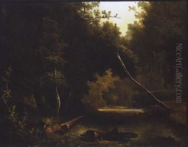 Wooded Landscape With Figures Oil Painting by Anton Castell