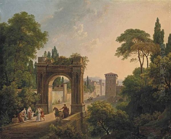 Les Abords D'une Ville Antique Avec Des Promeneurs Oil Painting by Antoine-Laurent Castellan