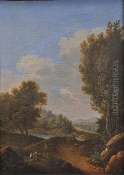 Repos De Promeneurs Dans Un Paysage De Riviere Oil Painting by Antoine-Laurent Castellan