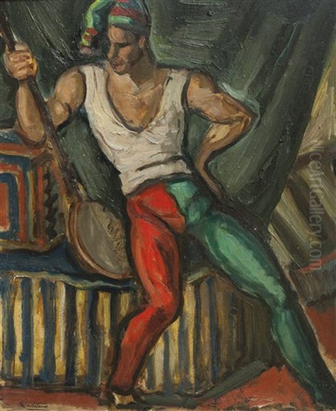 Arlequin Rojoverde Oil Painting by Carlos Alberto Castellanos