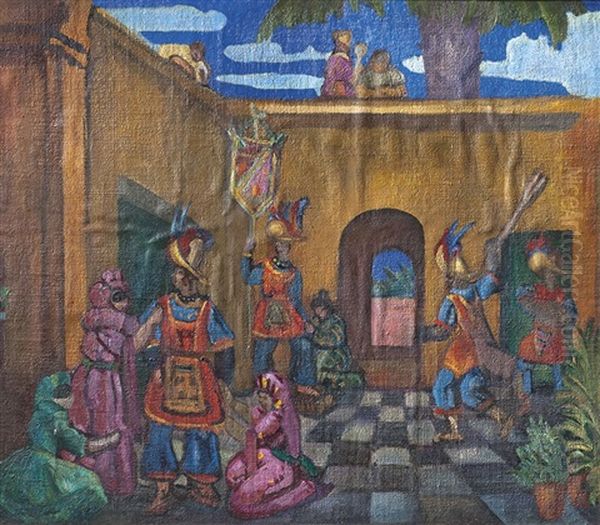 Fiesta En Patio Interior Oil Painting by Carlos Alberto Castellanos