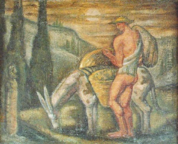 Campesino Y Asno Frente A Una Estatua Oil Painting by Carlos Alberto Castellanos