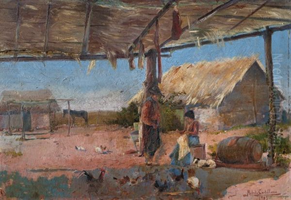 Escena De Campo Con Gallinas Oil Painting by Roberto Castellanos