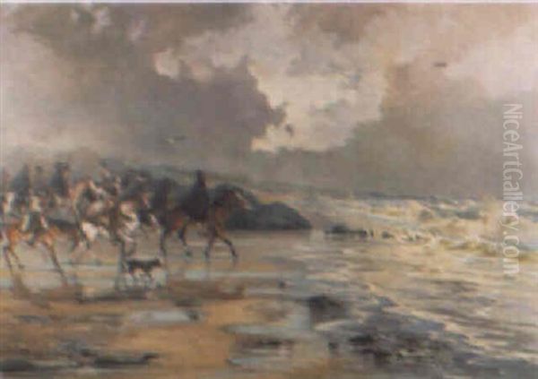 Gauchos Sobre La Costa Atlantica Oil Painting by Roberto Castellanos