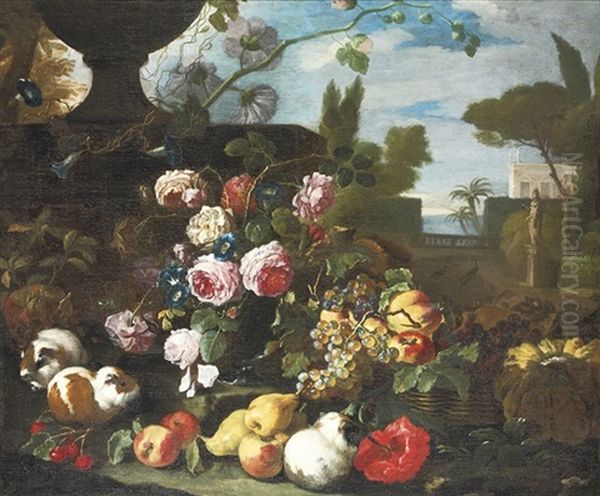 Pink And White Roses by Giovanni Paolo Castelli (lo Spadino)