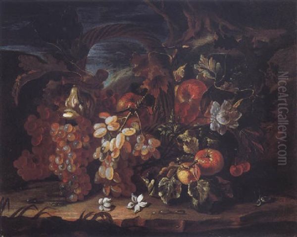 Bodegon Con Frutas Y Flores Oil Painting by Giovanni Paolo Castelli (lo Spadino)