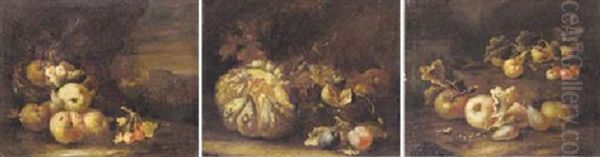 Apples, Plums And Cherries On A Bank Oil Painting by Giovanni Paolo Castelli (lo Spadino)