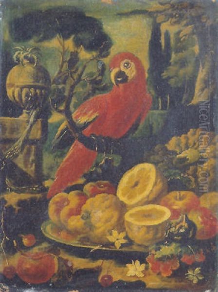 Limoni, Cedri, Una Zucca Ed Un Pappagallo In Un Giardino Oil Painting by Giovanni Paolo Castelli (lo Spadino)