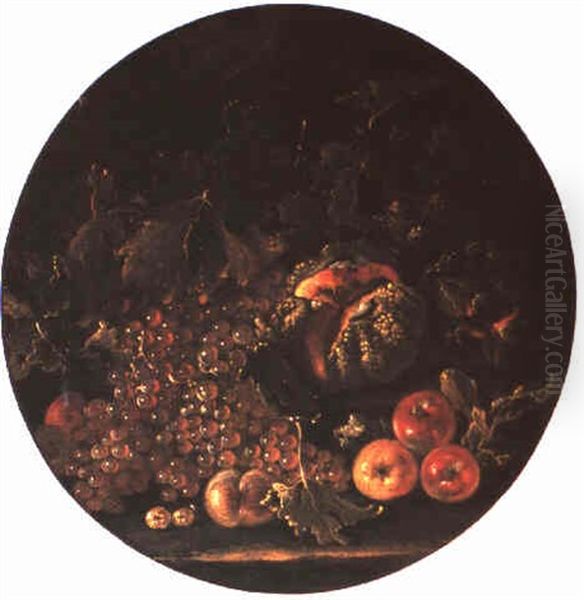 Still Life Of Grapes, Apples And Watermelon Oil Painting by Giovanni Paolo Castelli (lo Spadino)