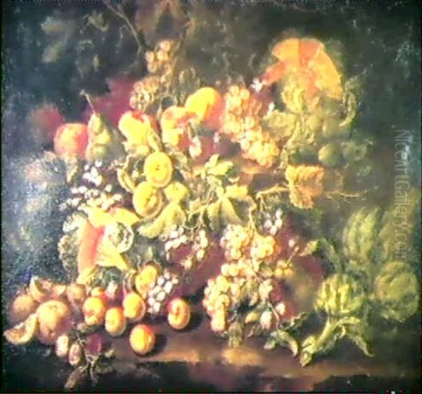 Nature Morte Aux Fruits Disposes Sur Un Entablement Oil Painting by Giovanni Paolo Castelli (lo Spadino)