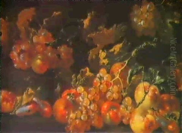 Grapes, Apples, Peaches, And Plums On A Stone Ledge Oil Painting by Giovanni Paolo Castelli (lo Spadino)