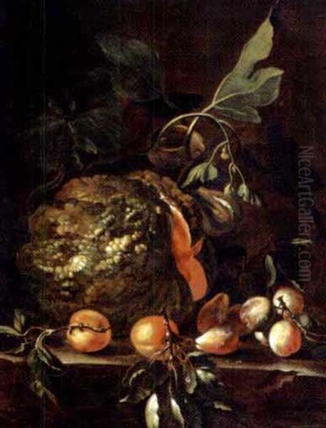 Natura Morta Di Frutta Con Zucca, Albicocche E Fichi Oil Painting by Bartolomeo Castelli the Younger