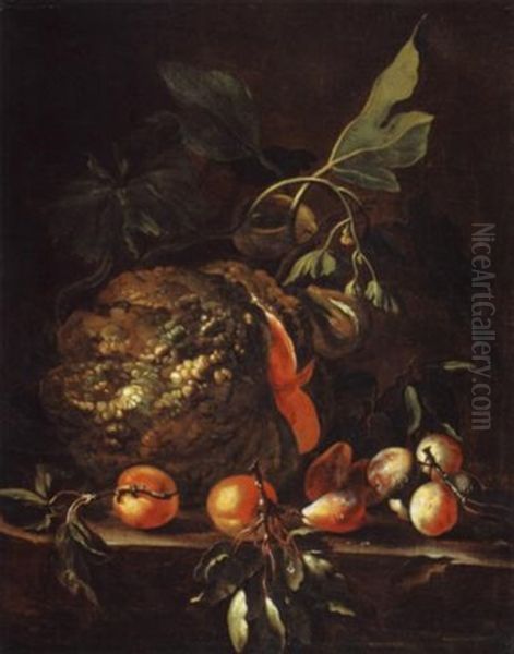 Natura Morta Di Frutta Con Zucca, Albicocche E Fichi Oil Painting by Bartolomeo Castelli the Younger