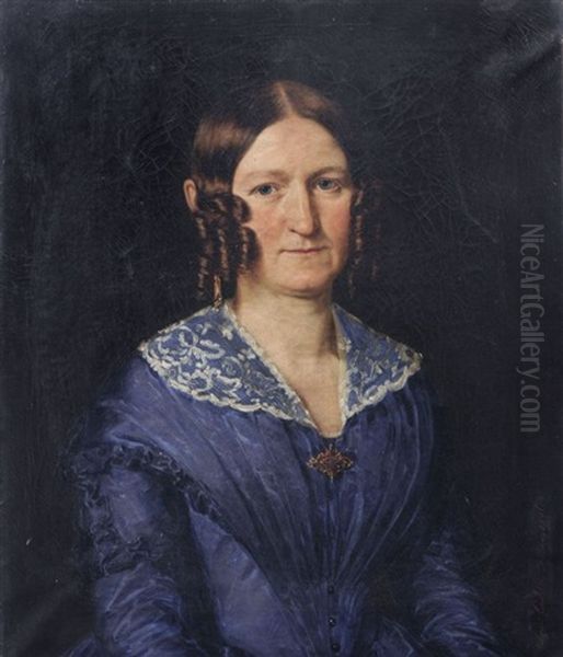 Portrait Einer Dame Im Blauen Kleid Oil Painting by Louis Anton Gottlob Castelli