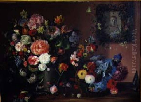 Still Life Of Flowers On A Ledge Oil Painting by Tommaso da Bescia Castellini