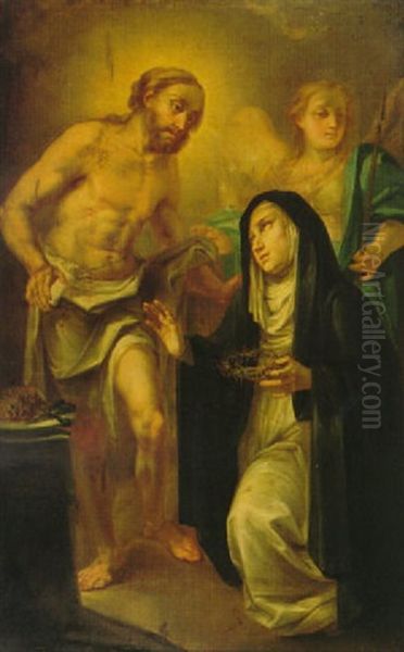 Cristo Coronando De Espinas A Santa Catalina De Siena Oil Painting by Vicente Castello Y Amat