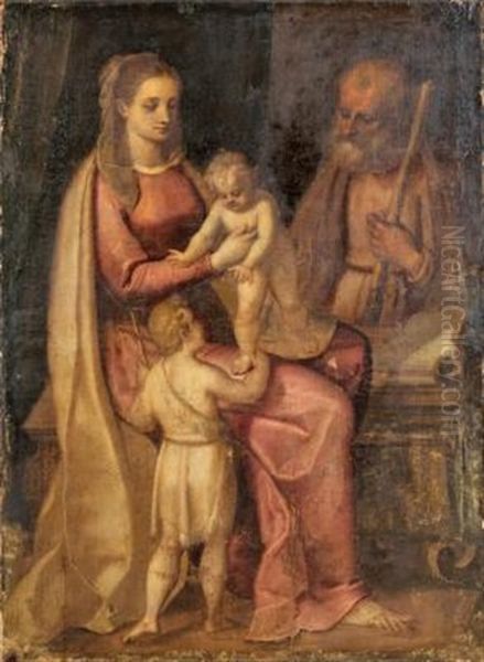 Sacra Famiglia Con San Giovannino Oil Painting by Bernardo Castello