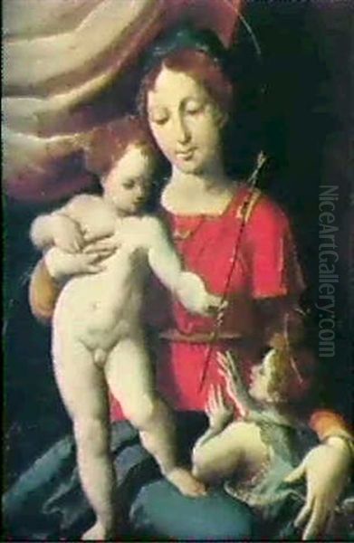 Madonna Mit Kind Und Johannes Oil Painting by Giovanni Battista (il Bergamasco) Castello