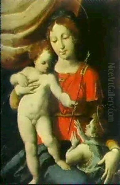 Madonna Mit Kind Und Johannes Oil Painting by Giovanni Battista (il Bergamasco) Castello