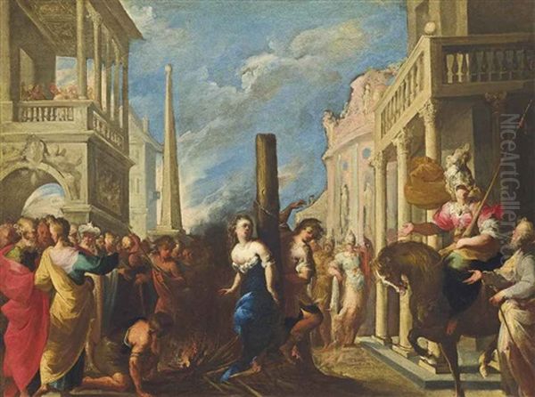 Clorinda Rescuing Olindo And Sophronia Oil Painting by Valerio Castello