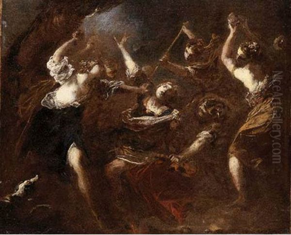 Orpheus Attacked By The Maenads Of Ciconia Oil Painting by Valerio Castello