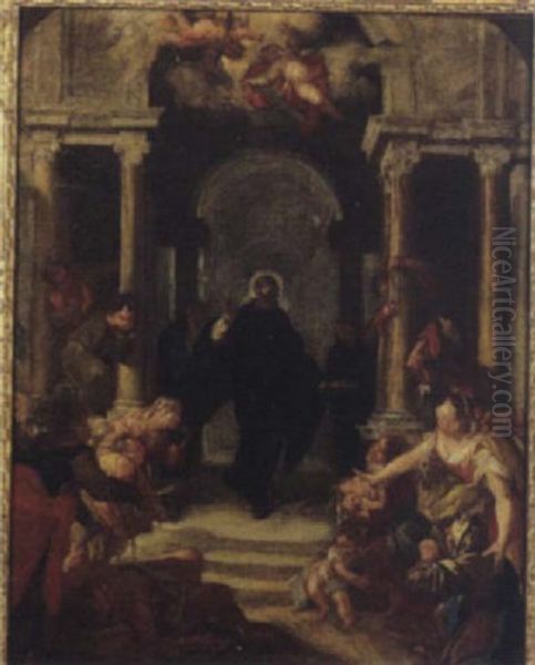 Elemosina Di Un Santo (san Benedetto?) Oil Painting by Valerio Castello