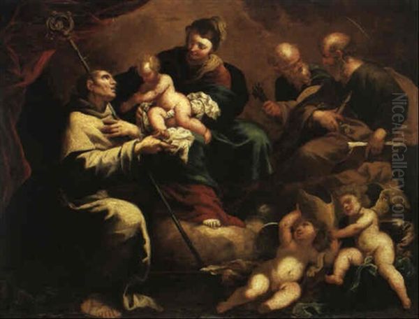 La Vierge Et L'enfant, Saint Pierre, Saint Paul Et Saint    Bruno Oil Painting by Valerio Castello