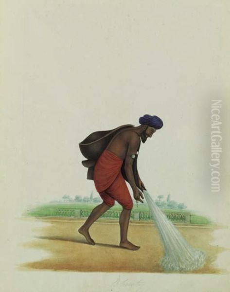 A Water Carrier Or Bhishti Oil Painting by Shaikh Muhammad Amir Of Karraya