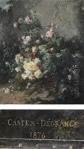 Buisson De Fleurs Aux Armes Et A La Devise De La Famille Thy De Milly Oil Painting by Adolphe Louis (Napolean) Castex-Degrange