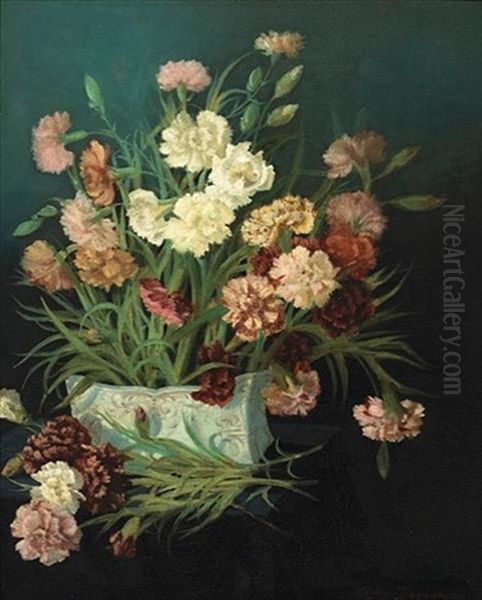 A Still Life With Carnations Oil Painting by Adolphe Louis (Napolean) Castex-Degrange