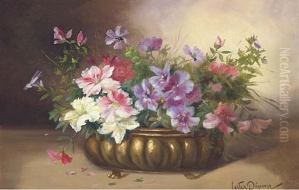 Summer Blooms In An Urn Oil Painting by Adolphe Louis (Napolean) Castex-Degrange