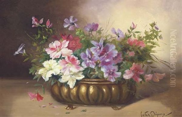 Summer Blooms In An Urn Oil Painting by Adolphe Louis (Napolean) Castex-Degrange